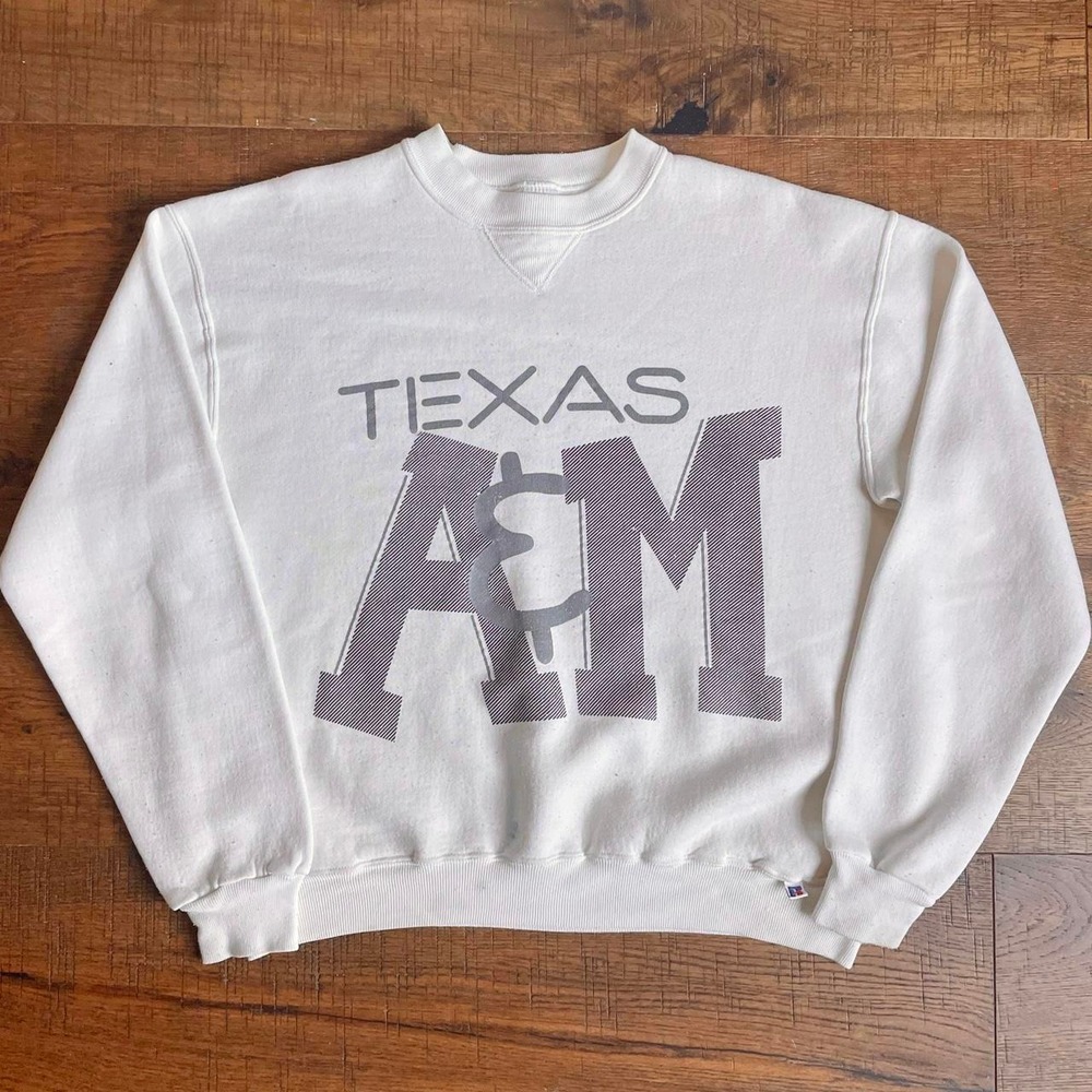Russell Athletic Sweatshirt Womens L White Americana Texas A&M Vintage Crewneck